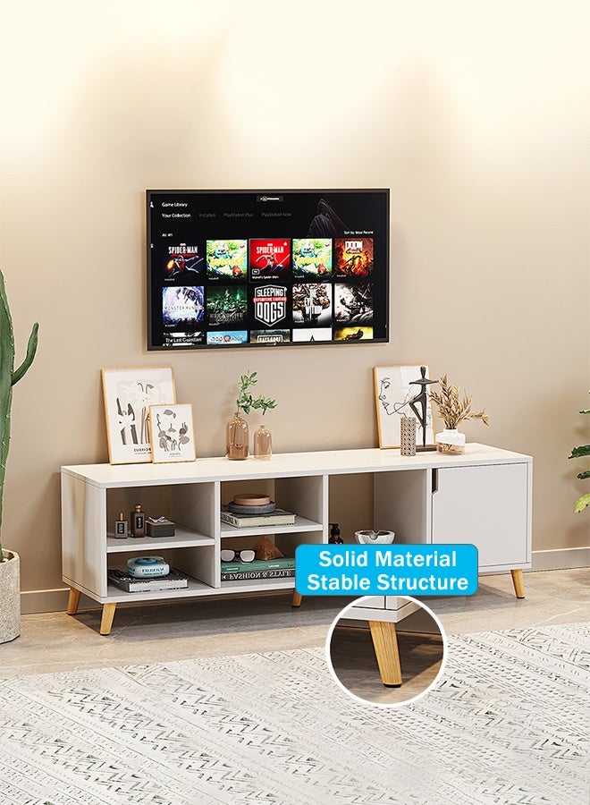 CozyNest Modern Minimalist TV Stand Cabinet, Low Profile Wood Legs, Compact Living Room & Bedroom Floor TV Cabinet with Storage - Image 4